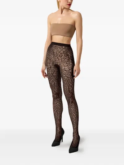 Wolford Reptile-pattern Net Tights In Black