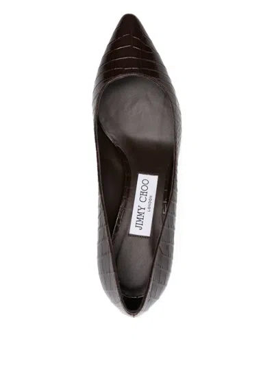 Jimmy Choo Crocodile-embossed Pointed-toe Pumps In Brown