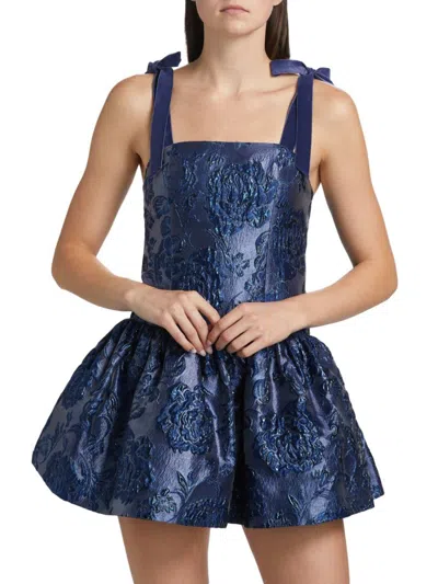 Alice And Olivia Maryann Brocade Mini Dress In Blue