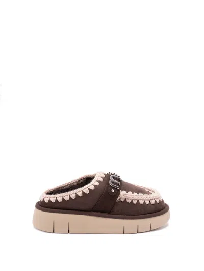 Mou Bounce Clog Slipper-mule In Brown Suede In Brown