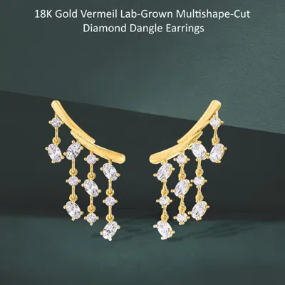 Diamond2deal 18k Vermeil Plated Silver 3.30 Ct Multi Shape Lab Grown Diamond Drop Dangle Earrings Vv In Gold