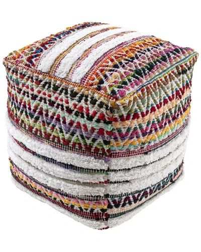 Lr Home Chindi Boho Tufted Striped Chevron Handmade Textured Pouf In Multi
