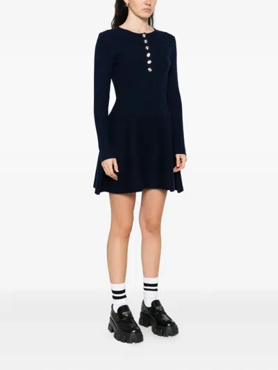 Maje Ribbed Button-front Dress In Blue