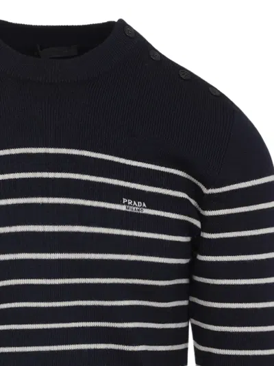 Prada Maglione In Lana Ricamata Uomo In Blue