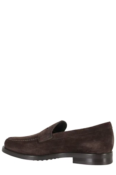 Tod's Tods Mens Dark Brown Gomma Suede Penny Loafers
