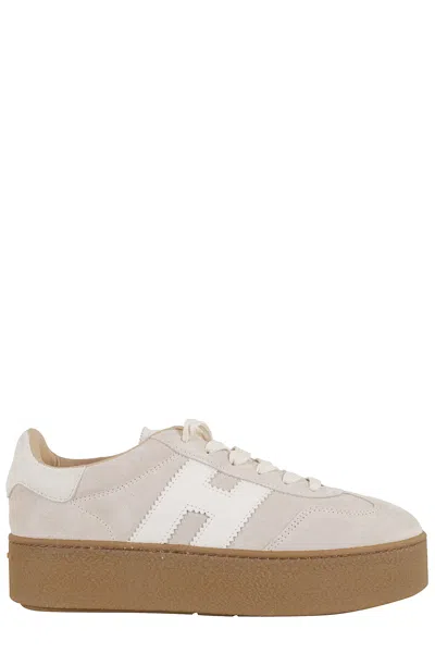 Hogan Platform Sneakers With Suede Upper And Leather Logo In Neutral