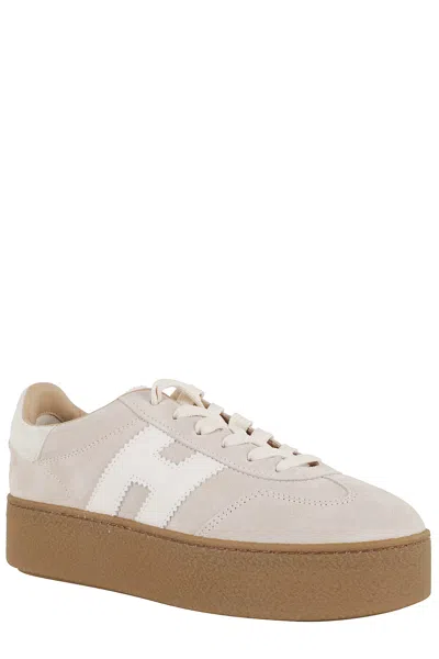 Hogan Platform Sneakers With Suede Upper And Leather Logo In Neutral