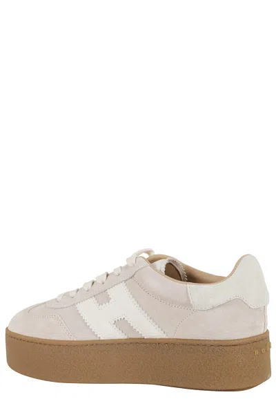 Hogan Platform Sneakers With Suede Upper And Leather Logo In Neutral