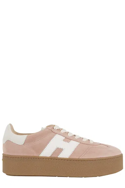 Hogan Platform Sneakers With Suede Upper And Leather Logo In Neutral