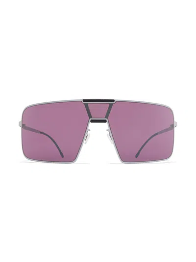Mykita Geometric White Aluminum Sunglasses With Purple Lenses In Purple
