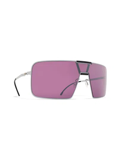 Mykita Geometric White Aluminum Sunglasses With Purple Lenses In Purple