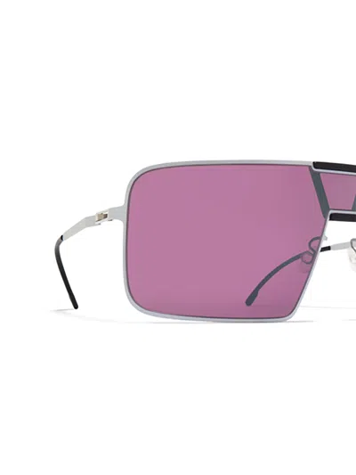 Mykita Geometric White Aluminum Sunglasses With Purple Lenses In Purple