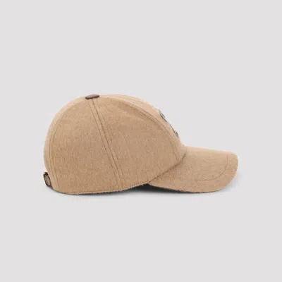 Max Mara Camel Brown Camel Wool Fedora Logo Baseball Hat In Brown