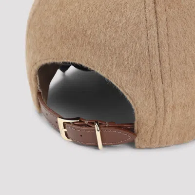 Max Mara Camel Brown Camel Wool Fedora Logo Baseball Hat In Brown