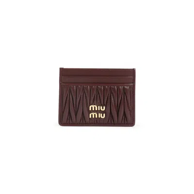 Miu Miu Bordeaux Lamb Leather Cardholder In Burgundy