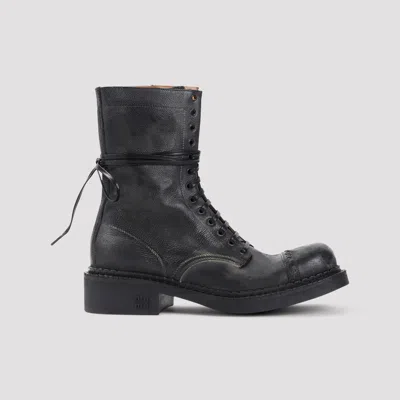 Miu Miu Leather Ankle Boots Block Heel In Black