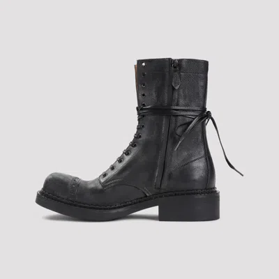 Miu Miu Leather Ankle Boots Block Heel In Black