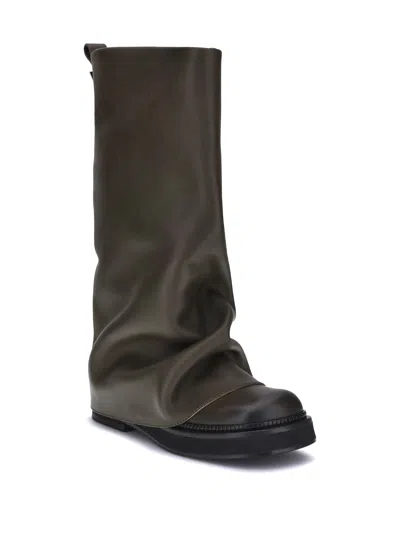 Attico Robin Combat Thigh-high Boots In Gray
