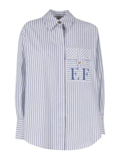 Elisabetta Franchi Striped Button-down Collar Shirt With Chest Pocket In Blue