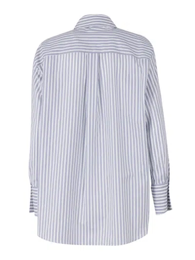 Elisabetta Franchi Striped Button-down Collar Shirt With Chest Pocket In Blue