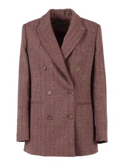Lorena Antoniazzi Double-breasted Herringbone Jacket With Tailored Fit In Brown