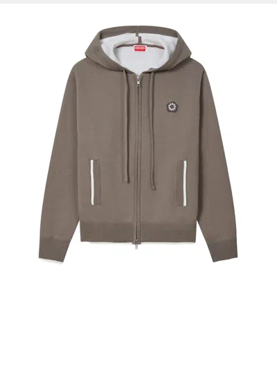 Kenzo Logo Patch Zip-up Jacket In Brown