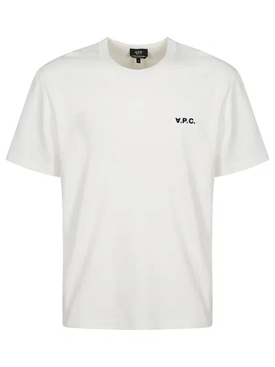 Apc A.p.c. Men White Crewneck T-shirt With Logo Embroidered On The Front In Cotton Man In White