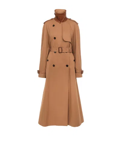 Chloé Long Water-repellent Beige Trench Coat In Cotton Gabardine In Brown