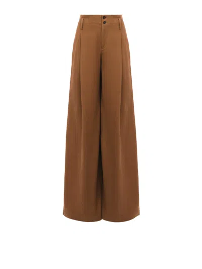 Chloé Pleated Garment-dyed Cotton-canvas Straight-leg Pants In Brown