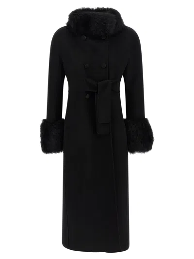 Valentino Garavani Double-breasted Virgin Wool And Cashmere Coat With Shearling Inserts In Black