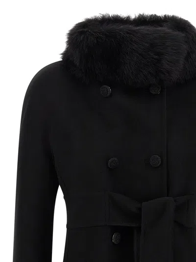 Valentino Garavani Double-breasted Virgin Wool And Cashmere Coat With Shearling Inserts In Black