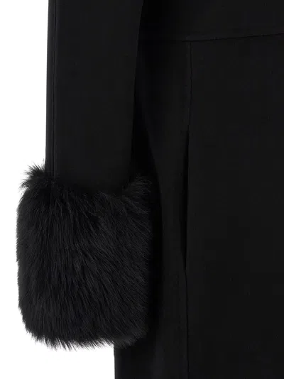 Valentino Garavani Double-breasted Virgin Wool And Cashmere Coat With Shearling Inserts In Black