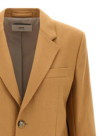 Ami Alexandre Mattiussi Ami Single-breasted Wool Blazer With Structured Shoulders In Brown