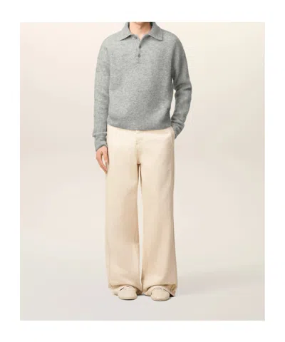 Ami Alexandre Mattiussi Light Grey Knit Sweater With Polo Collar And Three-button Placket In Gray