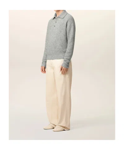 Ami Alexandre Mattiussi Light Grey Knit Sweater With Polo Collar And Three-button Placket In Gray