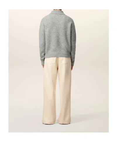 Ami Alexandre Mattiussi Light Grey Knit Sweater With Polo Collar And Three-button Placket In Gray