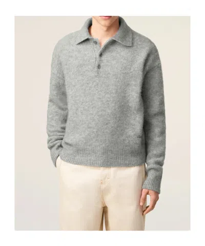 Ami Alexandre Mattiussi Light Grey Knit Sweater With Polo Collar And Three-button Placket In Gray