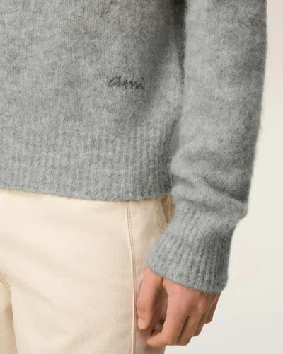 Ami Alexandre Mattiussi Light Grey Knit Sweater With Polo Collar And Three-button Placket In Gray