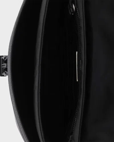 Prada Fabric Leather Shoulder Bag Adjustable Strap Front Flap In Black