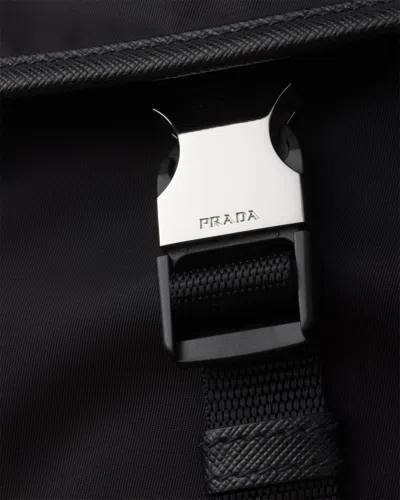 Prada Fabric Leather Shoulder Bag Adjustable Strap Front Flap In Black
