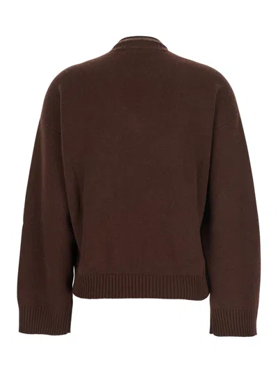 Fabiana Filippi Wool Silk Cashmere Blend V Neck Sweater In Brown