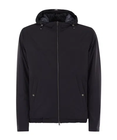 Herno Hooded Jacket With Adjustable Drawstrings And Snap-button Pockets In Blue