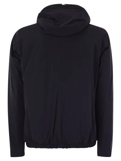 Herno Hooded Jacket With Adjustable Drawstrings And Snap-button Pockets In Blue