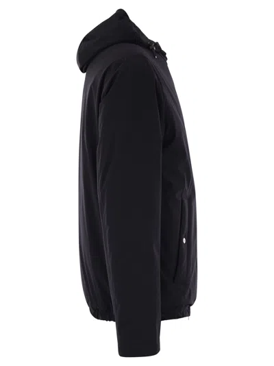 Herno Hooded Jacket With Adjustable Drawstrings And Snap-button Pockets In Blue