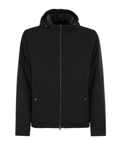 Herno Hooded Jacket With Adjustable Drawstrings And Snap-button Pockets In Black