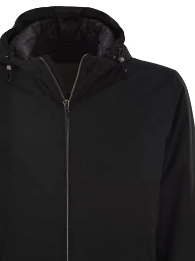 Herno Hooded Jacket With Adjustable Drawstrings And Snap-button Pockets In Black