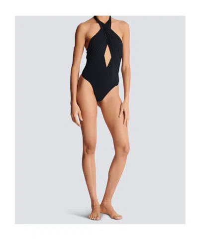 Balmain Plain One-piece Swimsuit In Black