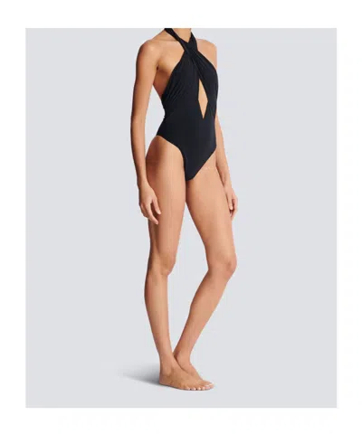 Balmain Plain One-piece Swimsuit In Black