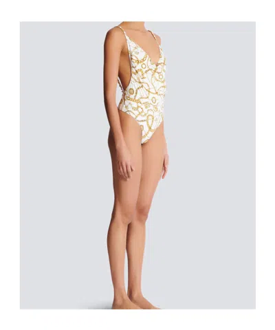 Balmain Chaînes-pattern Swimsuit In White