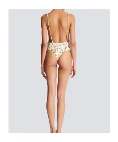 Balmain Chaînes-pattern Swimsuit In White